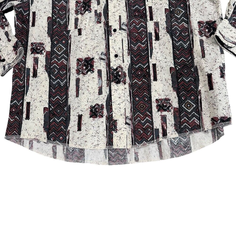 Vtg Wrangler Western Shirt Aztec X-Long Tails Long Sleeve Band Collar 17-1/2x35 - Picture 2 of 10